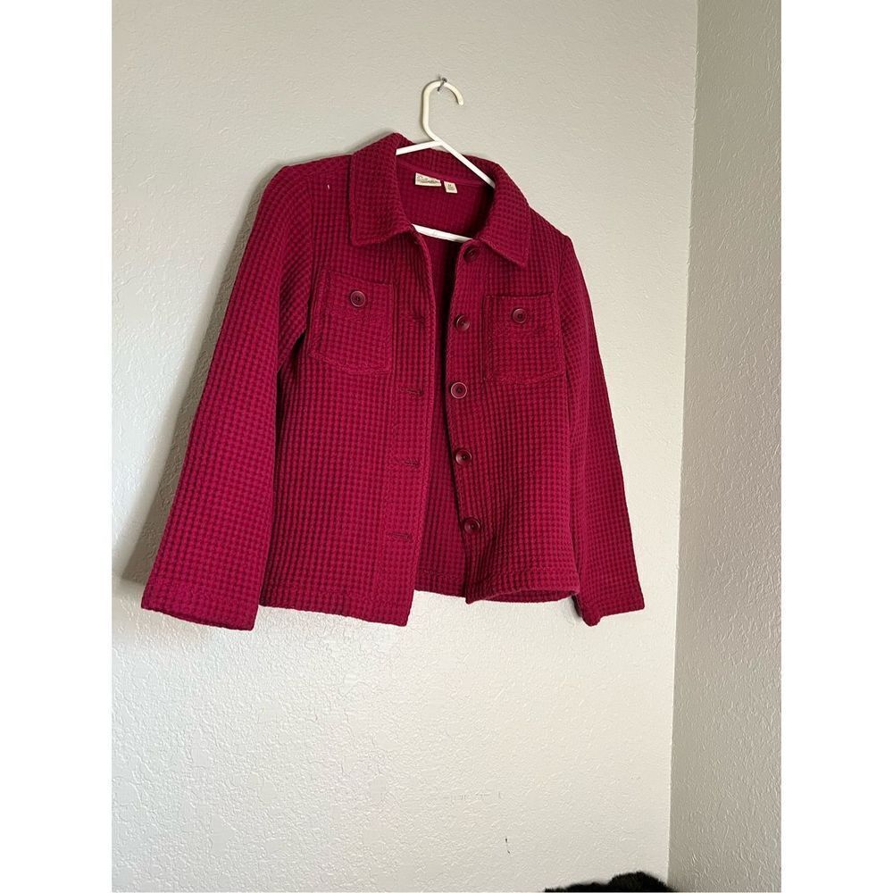 Cabela's Womens Red Button Cardigan Jacket Size‎ M waffle Knit